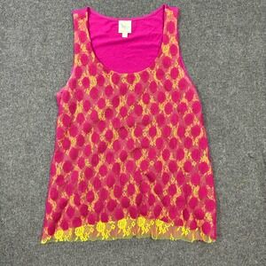 Weston Wear Layered Lace Tank Top Small Pink Yellow Made USA